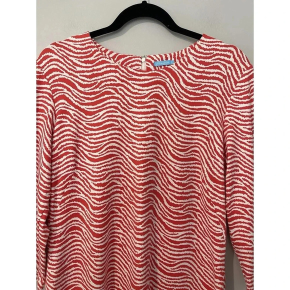 J McLaughlin Sophia Dress Women’s Large Orange Catalina Cloth Sheath Radio Waves - Picture 6 of 15